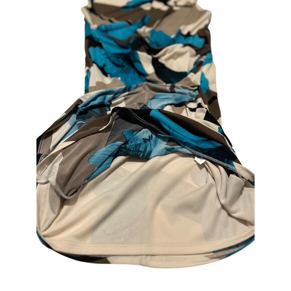 Cleo Women’s Size S Petite Sheath Dress Turquoise Floral Ruched & Lined - Picture 7 of 11
